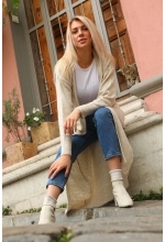 Uzun Cepli Düz Hırka - Taş - Std - Kadın