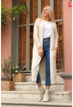 Uzun Cepli Düz Hırka - Taş - Std - Kadın