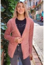 Yumoş Cepli Hırka - Gül - Std - Kadın