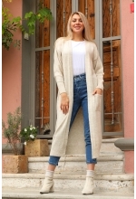 Uzun Cepli Düz Hırka - Taş - Std - Kadın