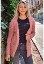Yumoş Cepli Hırka - Gül - Std - Kadın