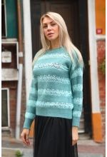 Selanik Örgü Dantelli Triko Kazak - Mint - Std - Kadın