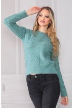 Saçlı Ponponlu Bisiklet Yaka Triko Kazak - Mint - Std - Kadın