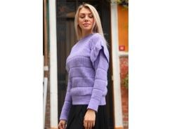 Kolları Pileli Bisiklet Yaka Triko Kazak - Lila - Std - Kadın