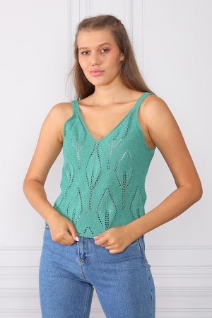 Ajurlu Atlet - Yeşil - Std - Kadın