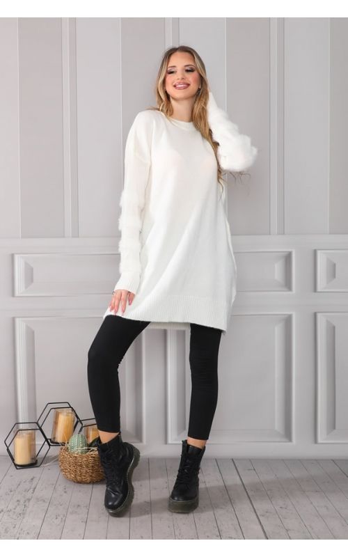 Kolları Yumoş Bisiklet Yaka Tunik - Ekru - Std - Kadın
