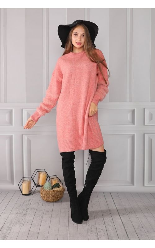 Kolları Yumoş Bisiklet Yaka Tunik - Gül - Std - Kadın