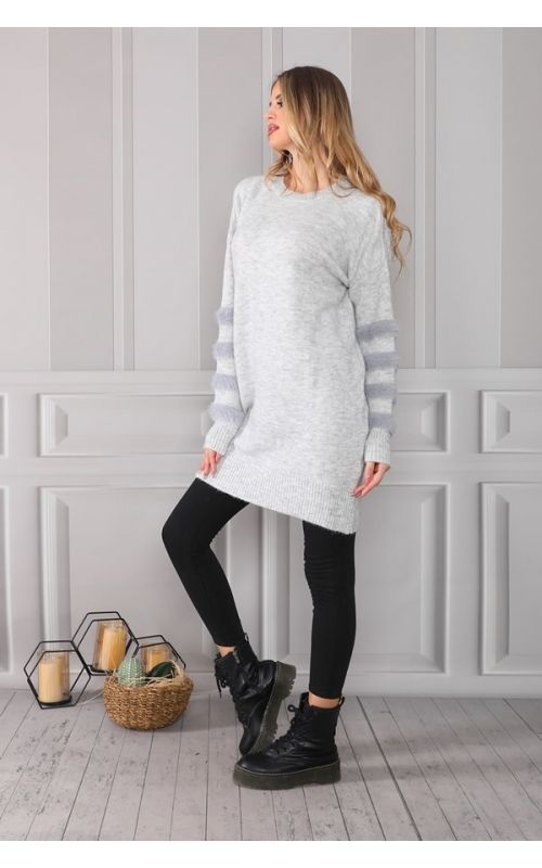 Kolları Yumoş Bisiklet Yaka Tunik - Gri - Std - Kadın