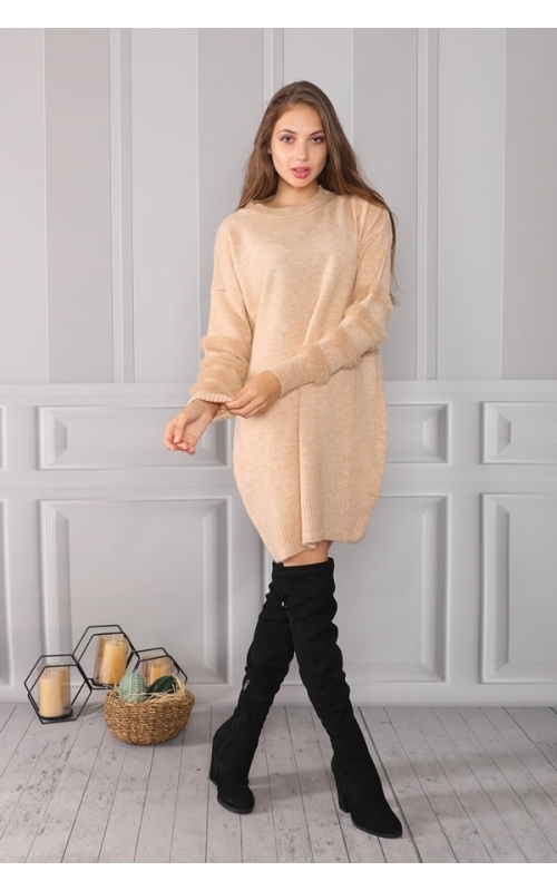 Kolları Yumoş Bisiklet Yaka Tunik - Kamel - Std - Kadın