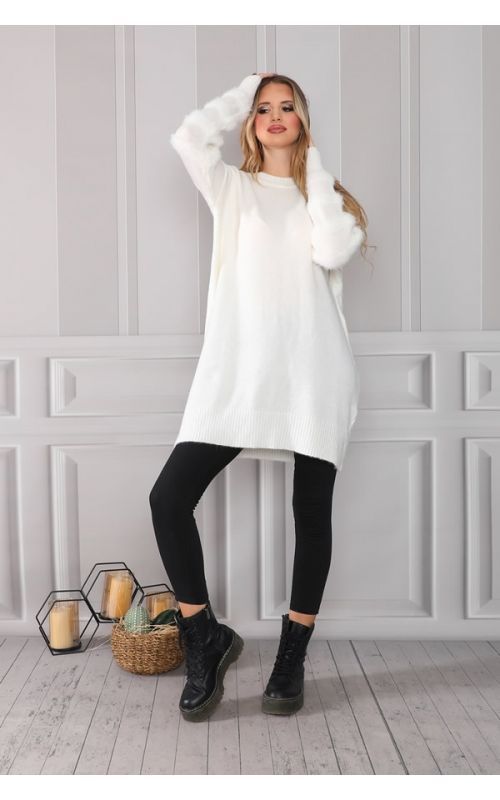 Kolları Yumoş Bisiklet Yaka Tunik - Ekru - Std - Kadın