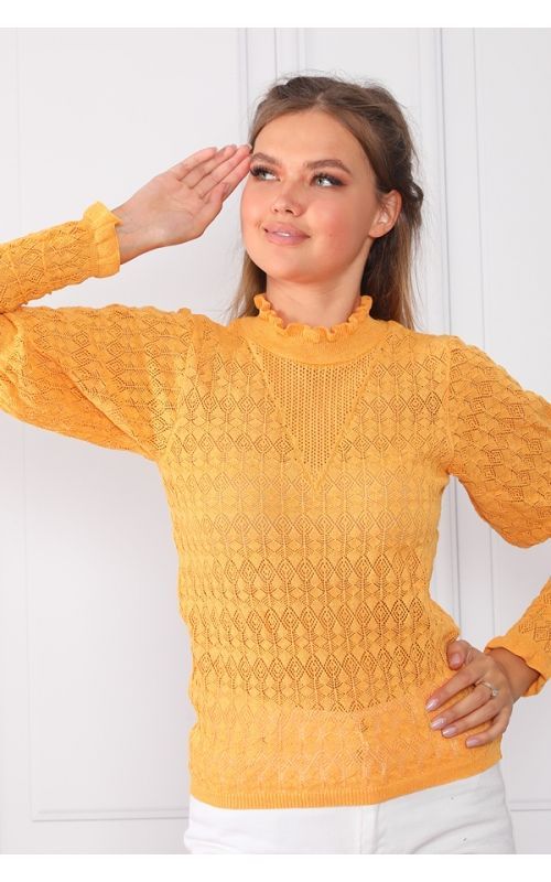 Yarım Balıkçı Kazak - Hardal - Std - Kadın