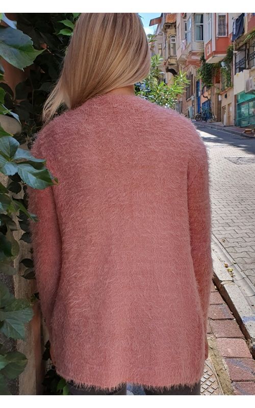 Yumoş Cepli Hırka - Gül - Std - Kadın