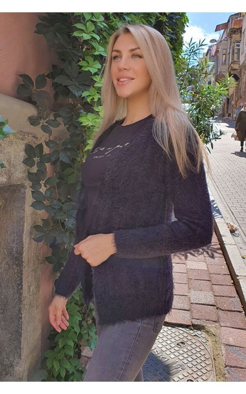 Yumoş Cepli Hırka - Siyah - Std - Kadın