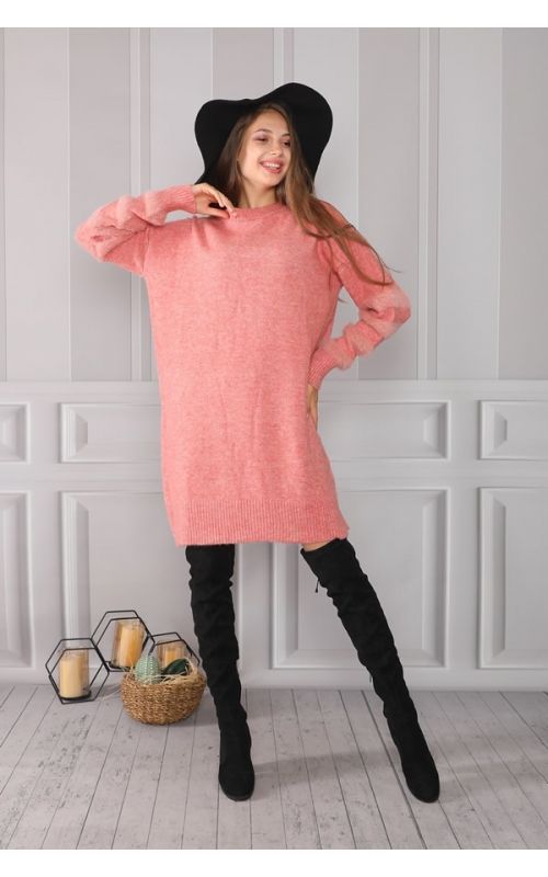 Kolları Yumoş Bisiklet Yaka Tunik - Gül - Std - Kadın