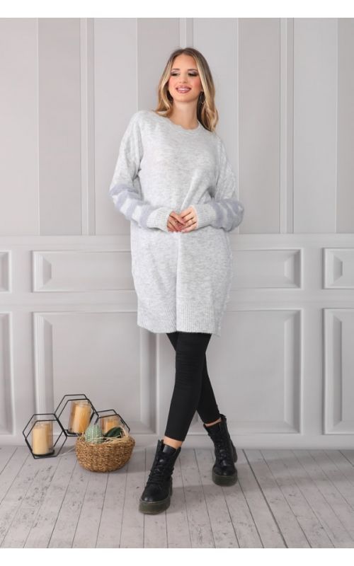 Kolları Yumoş Bisiklet Yaka Tunik - Gri - Std - Kadın