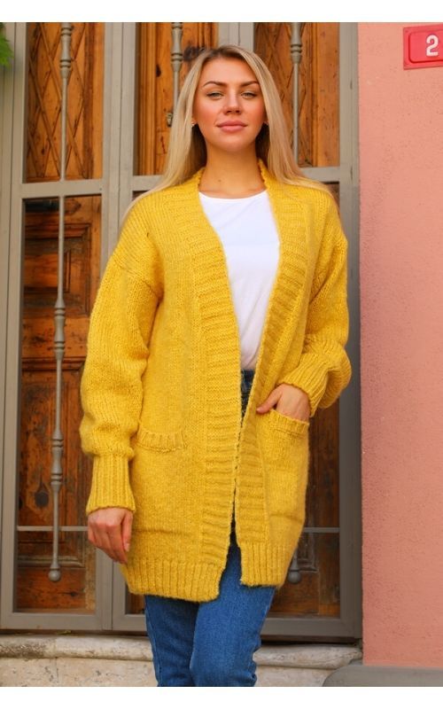 Cepli Salaş Hırka - Hardal - Std - Kadın