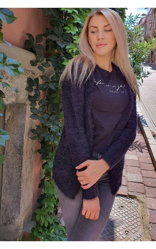 Yumoş Cepli Hırka - Siyah - Std - Kadın