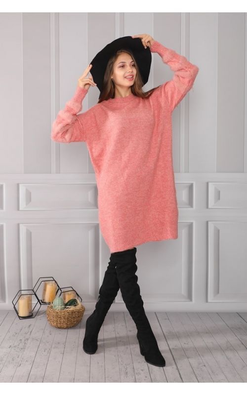 Kolları Yumoş Bisiklet Yaka Tunik - Gül - Std - Kadın