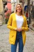Düz Örgü Cepli Hırka - Hardal - Std - Kadın
