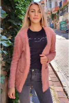 Yumoş Cepli Hırka - Gül - Std - Kadın